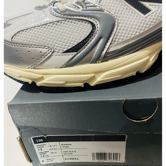 New Balance 530 Silver Metallic Black Cement U530ESA Size 13 Men White Mesh main image 4